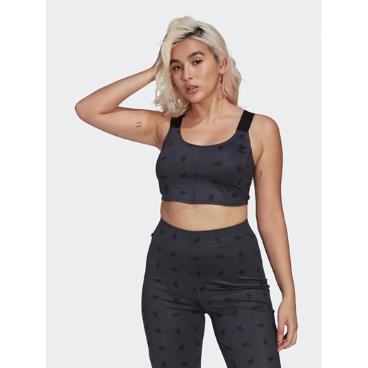adidas Top Allover Print Corset HL9159 Szary Slim Fit ze sklepu MODIVO w kategorii Bluzki damskie - zdjęcie 182655983