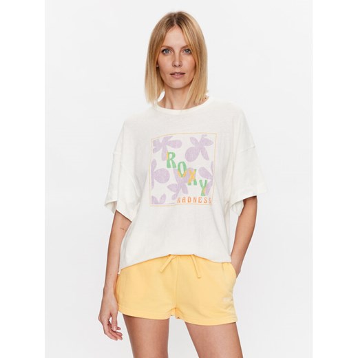 Roxy T-Shirt Sweet Flowers ERJZT05469 Écru Relaxed Fit ze sklepu MODIVO w kategorii Bluzki damskie - zdjęcie 182656224
