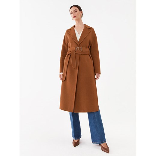 TWINSET Płaszcz wełniany 232TP2013 Brązowy Regular Fit ze sklepu MODIVO w kategorii Płaszcze damskie - zdjęcie 182656644