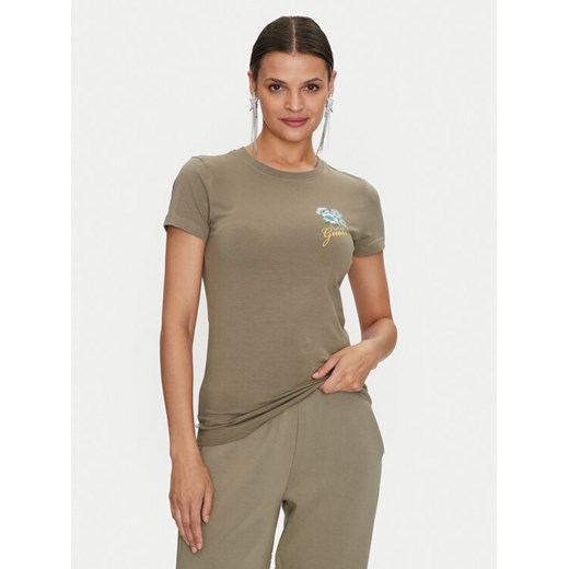 Guess T-Shirt Flowers W4YI30 J1314 Zielony Slim Fit ze sklepu MODIVO w kategorii Bluzki damskie - zdjęcie 182657242