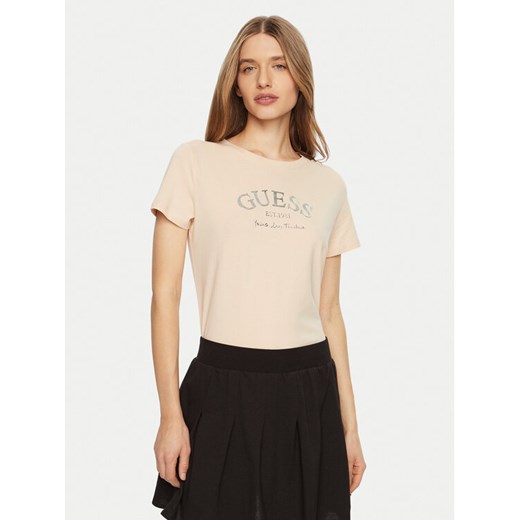 Guess T-Shirt V5RI16 J1314 Beżowy Regular Fit ze sklepu MODIVO w kategorii Bluzki damskie - zdjęcie 182657810