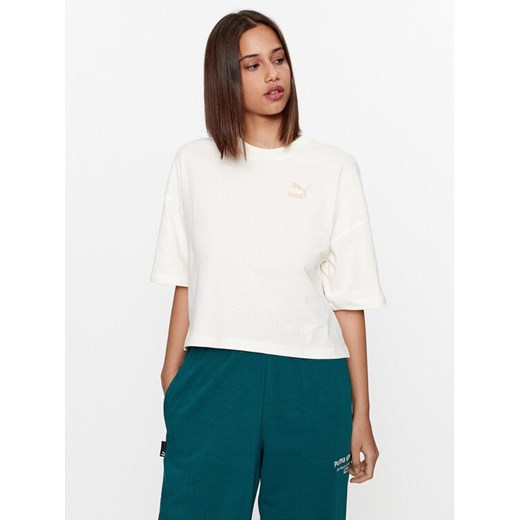 Puma T-Shirt Classics 621381 Écru Oversize ze sklepu MODIVO w kategorii Bluzki damskie - zdjęcie 182657852
