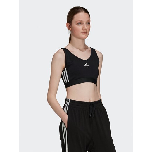 adidas Bluzka Essentials 3-Stripes Crop Top With Removable Pads GS1343 Czarny ze sklepu MODIVO w kategorii Bluzki damskie - zdjęcie 182657894