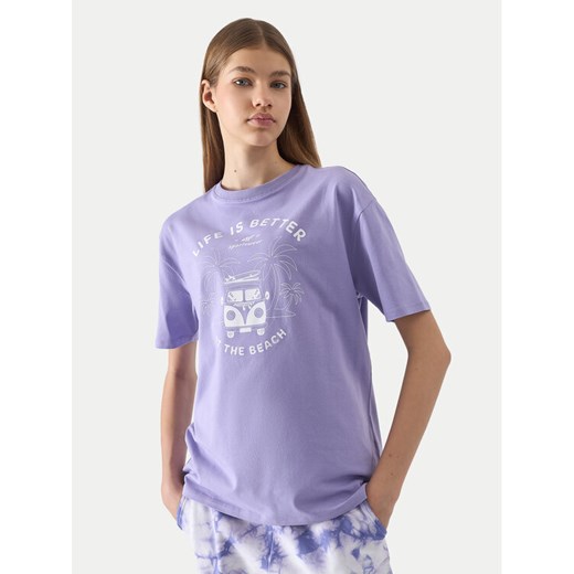 4F T-Shirt 4FJWSS24TTSHF1146 Fioletowy Loose Fit ze sklepu MODIVO w kategorii Bluzki dziewczęce - zdjęcie 182658044