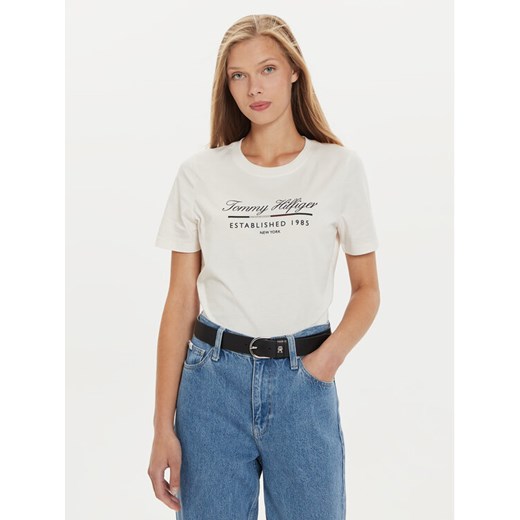 Tommy Hilfiger T-Shirt Script Graphic WW0WW43502 Écru Regular Fit ze sklepu MODIVO w kategorii Bluzki damskie - zdjęcie 182658254