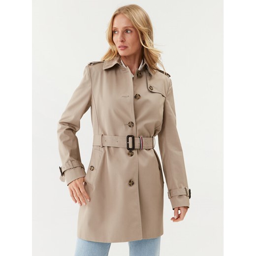 Tommy Hilfiger Trencz Heritage Single WW0WW24966 Beżowy Regular Fit ze sklepu MODIVO w kategorii Płaszcze damskie - zdjęcie 182658290