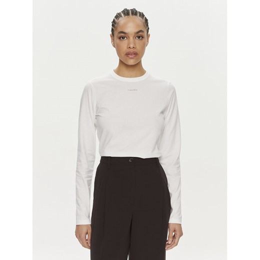 Calvin Klein Bluzka Nano Logo K20K207572 Biały Regular Fit ze sklepu MODIVO w kategorii Bluzki damskie - zdjęcie 182658852