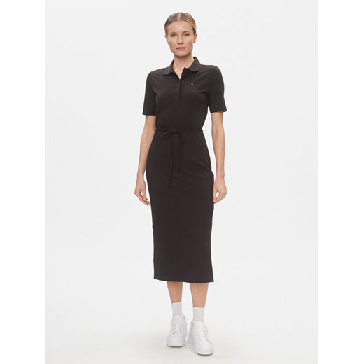 Tommy Hilfiger Sukienka codzienna Reg Breton Midi Polo Dress Ss WW0WW42030 Czarny Regular Fit ze sklepu MODIVO w kategorii Sukienki - zdjęcie 182659154