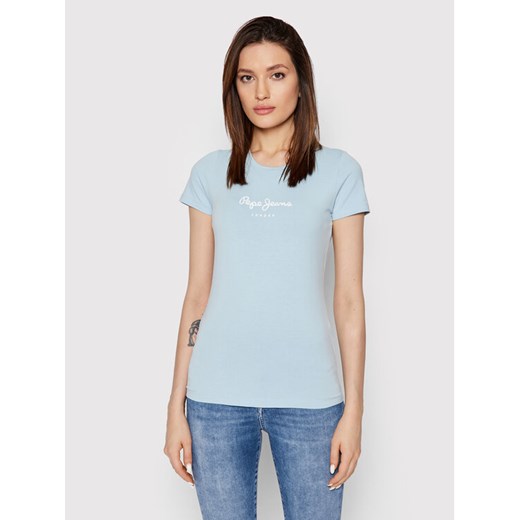 Pepe Jeans T-Shirt New Virgina PL505202 Niebieski Slim Fit ze sklepu MODIVO w kategorii Bluzki damskie - zdjęcie 182659430