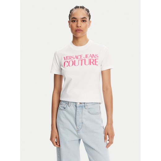 Versace Jeans Couture T-Shirt 78HAHE05 Biały Regular Fit ze sklepu MODIVO w kategorii Bluzki damskie - zdjęcie 182660214