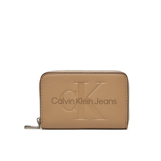 Calvin Klein Jeans Mały Portfel Damski Zip Around Mono K60K612255 Beżowy ze sklepu MODIVO w kategorii Portfele damskie - zdjęcie 182660563