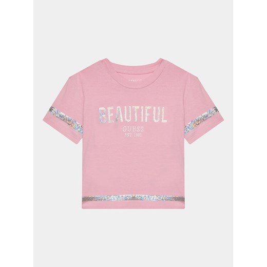 Guess T-Shirt K4RI26 K6YW4 Różowy Regular Fit ze sklepu MODIVO w kategorii Bluzki dziewczęce - zdjęcie 182661183