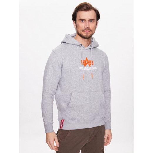 Alpha Industries Bluza Basic Hoody Rubber 178312RB Szary Regular Fit ze sklepu MODIVO w kategorii Bluzy męskie - zdjęcie 182661304