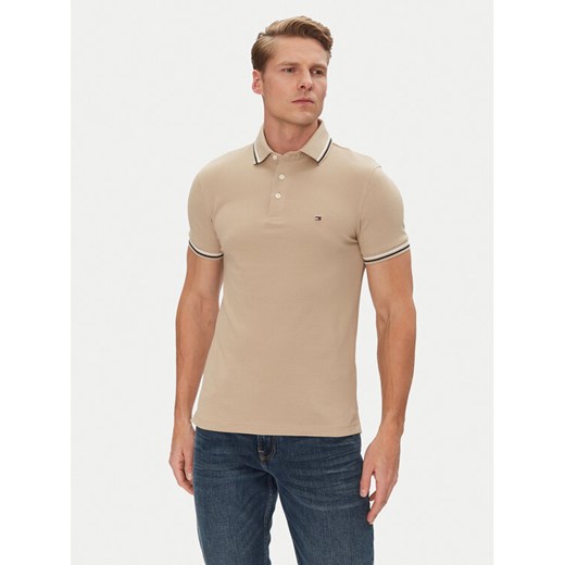 Tommy Hilfiger Polo Seasonal MW0MW39993 Beżowy Slim Fit ze sklepu MODIVO w kategorii T-shirty męskie - zdjęcie 182661622