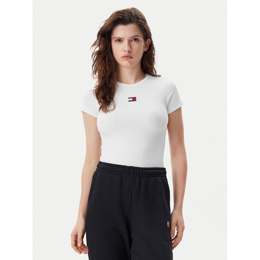 Tommy Jeans T-Shirt Badge DW0DW17881 Biały Slim Fit Tommy Jeans XXS MODIVO
