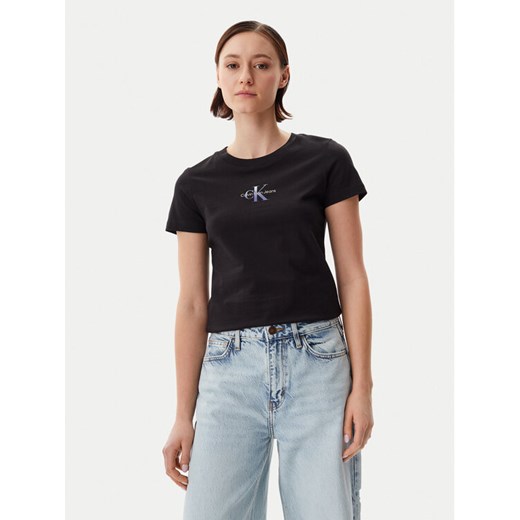 Calvin Klein Jeans T-Shirt Gradient Monologo J20J225252 Czarny Slim Fit ze sklepu MODIVO w kategorii Bluzki damskie - zdjęcie 182662094
