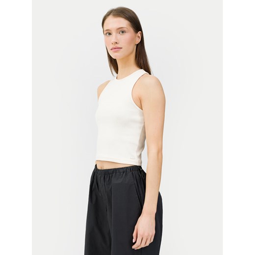 4F Top 4FWSS24TSLEF066 Écru Slim Fit ze sklepu MODIVO w kategorii Bluzki damskie - zdjęcie 182663294