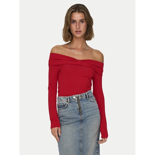 ONLY Bluzka Fayola 15339435 Czerwony Slim Fit ze sklepu MODIVO w kategorii Bluzki damskie - zdjęcie 182663374