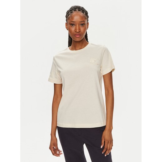 Gant T-Shirt Tonal Shield 4200262 Beżowy Regular Fit ze sklepu MODIVO w kategorii Bluzki damskie - zdjęcie 182664892