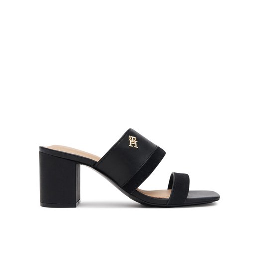 Tommy Hilfiger Klapki Leather & Suede Block Heel Mule FW0FW08530 Czarny ze sklepu MODIVO w kategorii Klapki damskie - zdjęcie 182665232