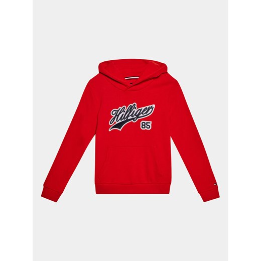Tommy Hilfiger Bluza Hilfiger Script Hoodie KB0KB08718 Czerwony Regular Fit ze sklepu MODIVO w kategorii Bluzy chłopięce - zdjęcie 182665350