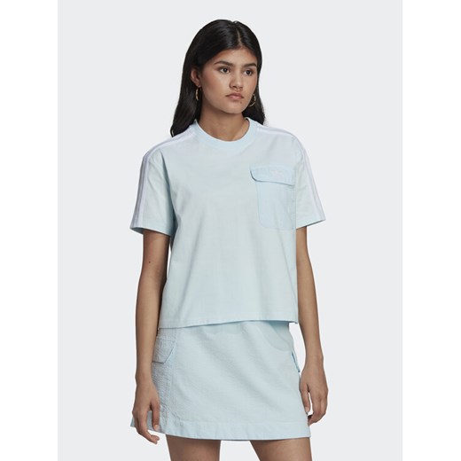 adidas T-Shirt Adicolor Classics Poplin Back Loose Tee HL9302 Błękitny Loose Fit ze sklepu MODIVO w kategorii Bluzki damskie - zdjęcie 182665863