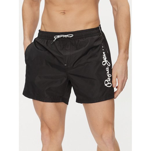 Pepe Jeans Szorty kąpielowe Logo Swimshort PMB10393 Czarny Regular Fit ze sklepu MODIVO w kategorii Kąpielówki - zdjęcie 182666760