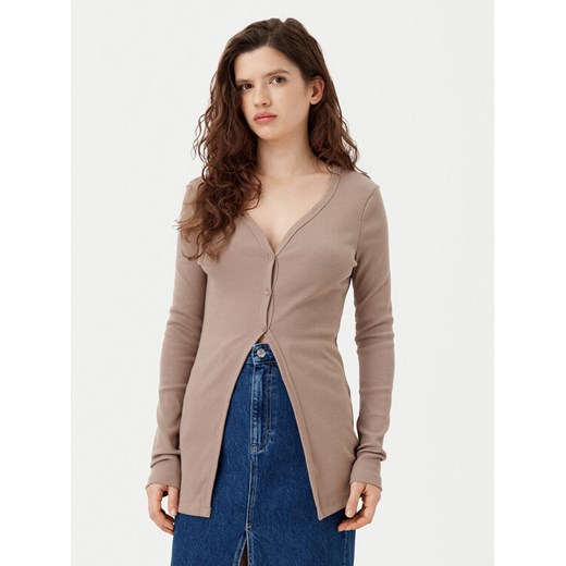Calvin Klein Jeans Kardigan J20J224761 Beżowy Slim Fit ze sklepu MODIVO w kategorii Swetry damskie - zdjęcie 182666883