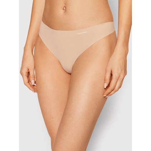 Calvin Klein Underwear Stringi 0000D3428E Beżowy ze sklepu MODIVO w kategorii Majtki damskie - zdjęcie 182667812
