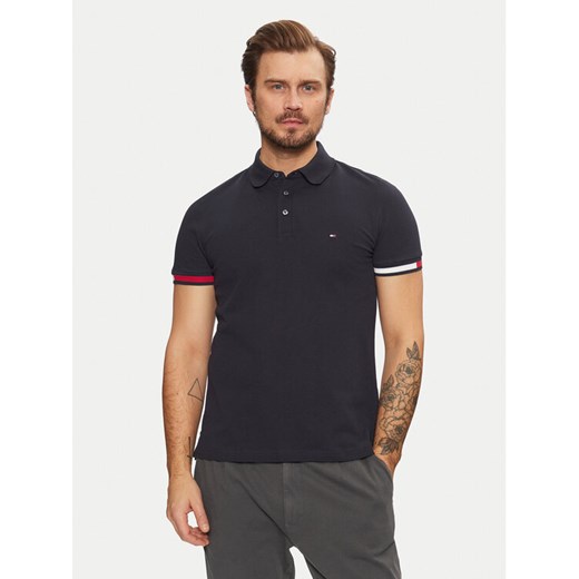Tommy Hilfiger Polo Flag Cuff MW0MW37518 Granatowy Slim Fit ze sklepu MODIVO w kategorii T-shirty męskie - zdjęcie 182668852