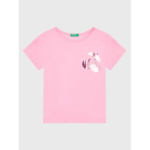 United Colors Of Benetton T-Shirt 3096C10AS Różowy Regular Fit ze sklepu MODIVO w kategorii Bluzki dziewczęce - zdjęcie 182670140