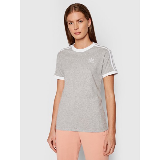 adidas T-Shirt adicolor Classics 3-Stripes H33576 Szary Standard Fit ze sklepu MODIVO w kategorii Bluzki damskie - zdjęcie 182670161