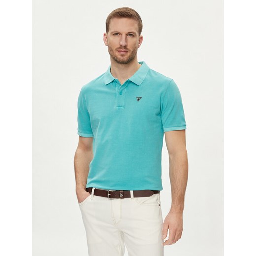 Guess Polo F3GP00 K9WF1 Turkusowy Regular Fit ze sklepu MODIVO w kategorii T-shirty męskie - zdjęcie 182670590