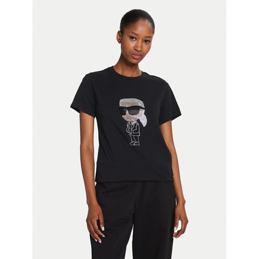 KARL LAGERFELD T-Shirt Ikonik 2.0 230W1770 Czarny Regular Fit ze sklepu MODIVO w kategorii Bluzki damskie - zdjęcie 182670902