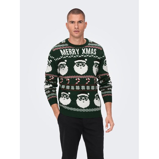 Only & Sons Sweter Xmas Santa 22023994 Zielony Regular Fit ze sklepu MODIVO w kategorii Swetry męskie - zdjęcie 182671803
