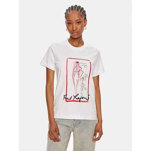 KARL LAGERFELD T-Shirt 245W1713 Biały Regular Fit ze sklepu MODIVO w kategorii Bluzki damskie - zdjęcie 182671934