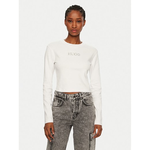 HUGO Bluzka Della 50537288 Biały Slim Fit ze sklepu MODIVO w kategorii Bluzki damskie - zdjęcie 182672314