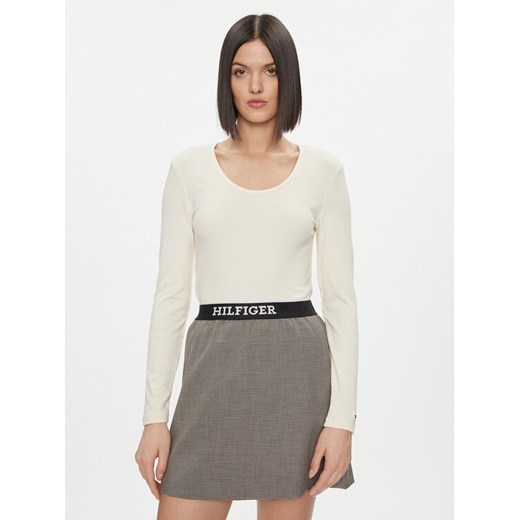 Tommy Hilfiger Bluzka WW0WW41654 Beżowy Slim Fit ze sklepu MODIVO w kategorii Bluzki damskie - zdjęcie 182673074