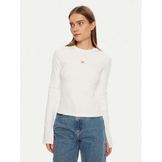 Calvin Klein Jeans Bluzka J20J224760 Biały Slim Fit ze sklepu MODIVO w kategorii Bluzki damskie - zdjęcie 182673631