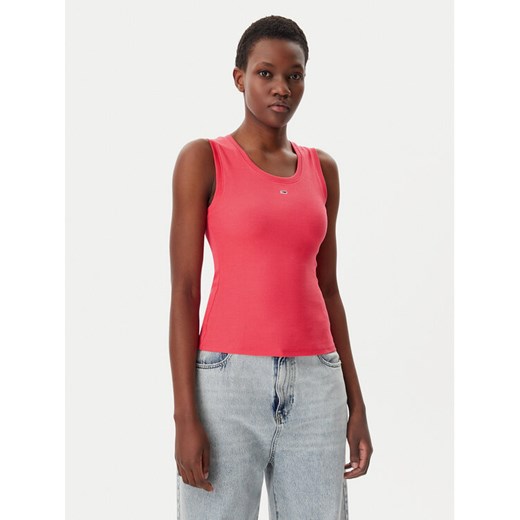 Tommy Jeans Top Essential DW0DW20673 Różowy Slim Fit ze sklepu MODIVO w kategorii Bluzki damskie - zdjęcie 182673850