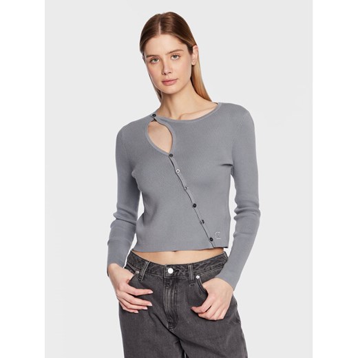 Calvin Klein Jeans Kardigan J20J220707 Szary Regular Fit ze sklepu MODIVO w kategorii Swetry damskie - zdjęcie 182673991