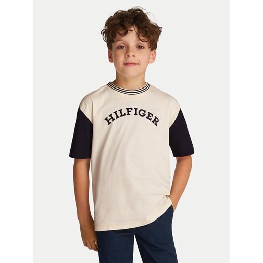 Tommy Hilfiger T-Shirt Monotype Graphic KB0KB09360 Beżowy Regular Fit ze sklepu MODIVO w kategorii T-shirty chłopięce - zdjęcie 182674344