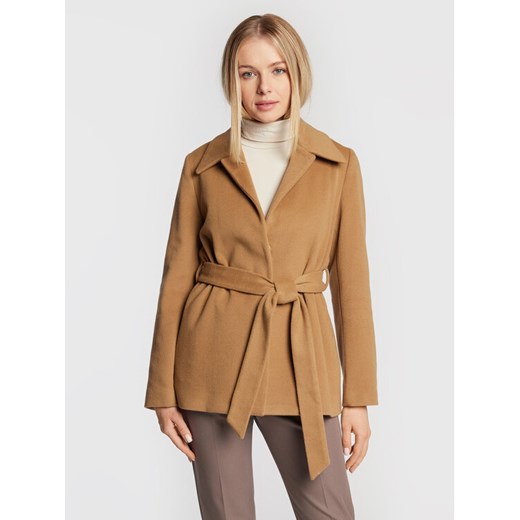 Calvin Klein Płaszcz wełniany K20K204154 Brązowy Regular Fit ze sklepu MODIVO w kategorii Płaszcze damskie - zdjęcie 182674534