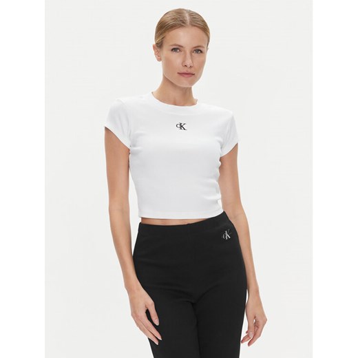 Calvin Klein Jeans T-Shirt J20J218337 Biały Slim Fit ze sklepu MODIVO w kategorii Bluzki damskie - zdjęcie 182675422