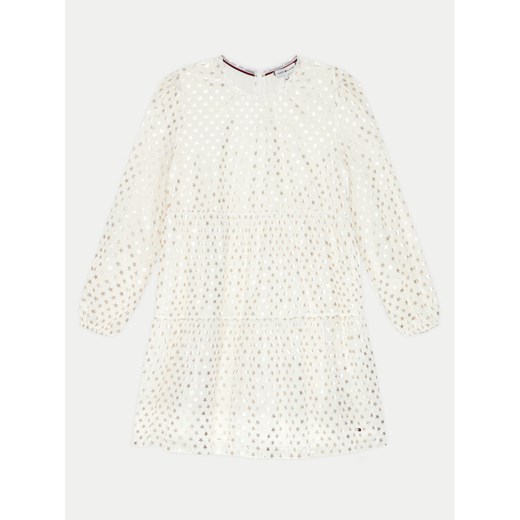 Tommy Hilfiger Sukienka elegancka Foil Star Dress Ls KG0KG08210 Écru Regular Fit ze sklepu MODIVO w kategorii Sukienki dziewczęce - zdjęcie 182676350