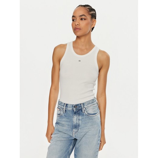 Calvin Klein Top Graphic K20K208065 Biały Slim Fit ze sklepu MODIVO w kategorii Bluzki damskie - zdjęcie 182676472