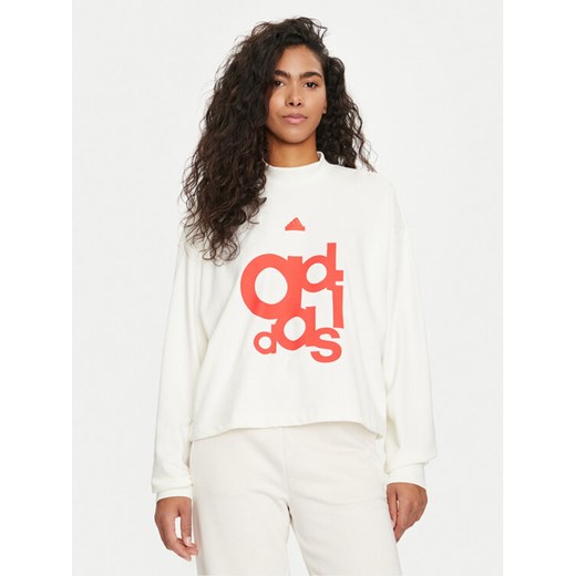 adidas Bluza French Terry Print IS4284 Biały Loose Fit ze sklepu MODIVO w kategorii Bluzy damskie - zdjęcie 182677943