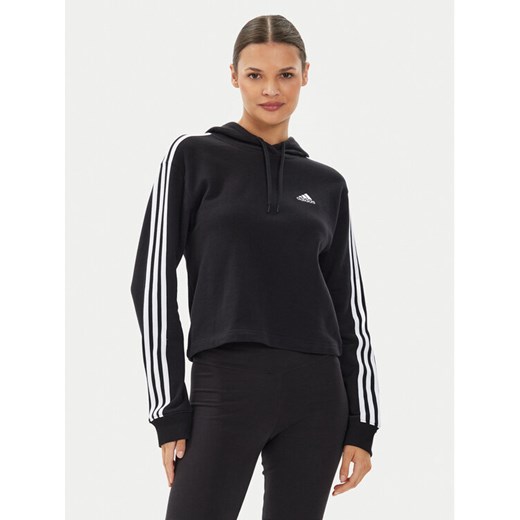 adidas Bluza Essentials 3-Stripes French Terry Crop Hoodie IC8767 Czarny Regular Fit ze sklepu MODIVO w kategorii Bluzy damskie - zdjęcie 182678174