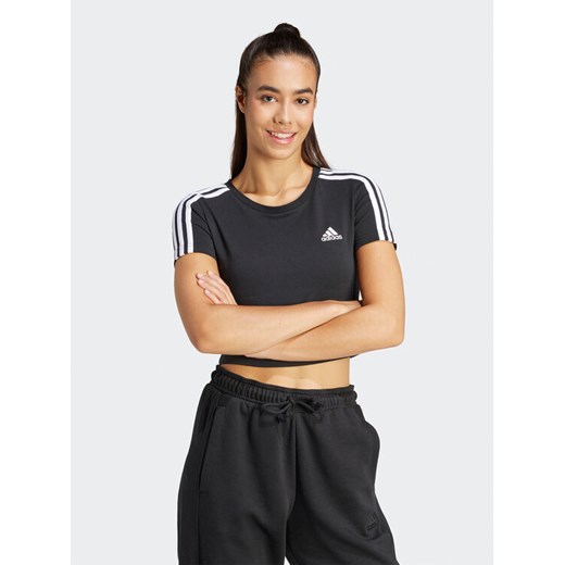adidas T-Shirt Essentials 3-Stripes IR6111 Czarny Slim Fit ze sklepu MODIVO w kategorii Bluzki damskie - zdjęcie 182678252