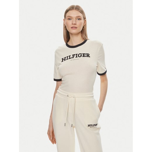 Tommy Hilfiger T-Shirt Monotype WW0WW41208 Beżowy Regular Fit ze sklepu MODIVO w kategorii Bluzki damskie - zdjęcie 182678371